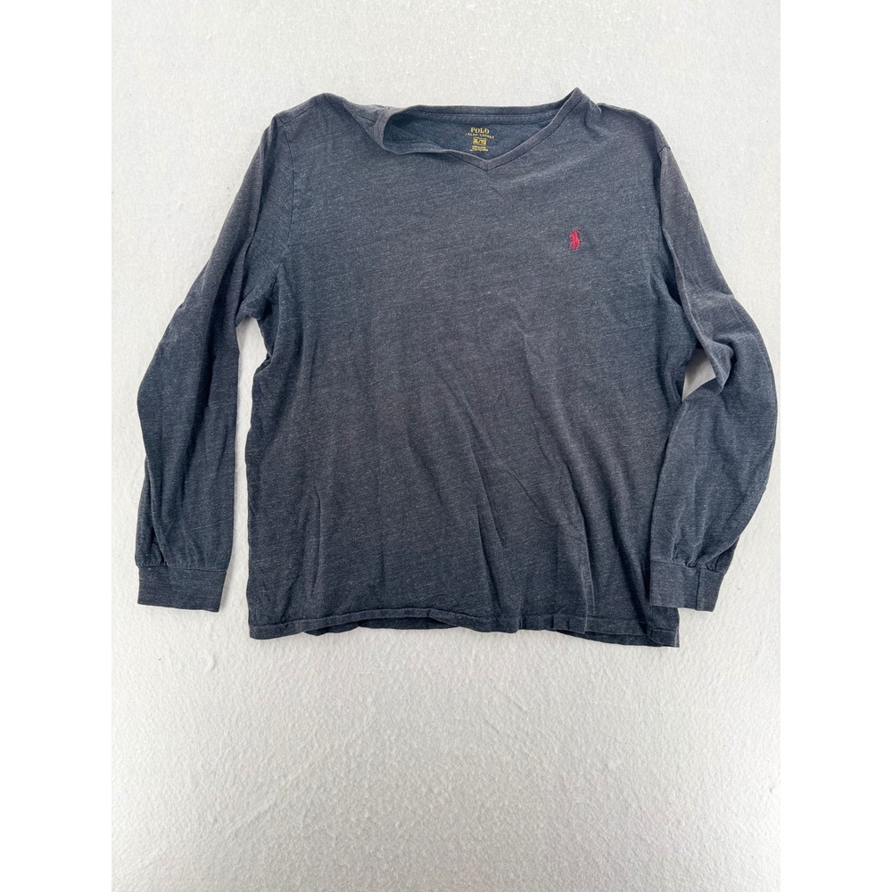 Polo Ralph Lauren - V-Neck Long Sleeve Tee Pony Logo - Charcoal Grey - XL - Mens
